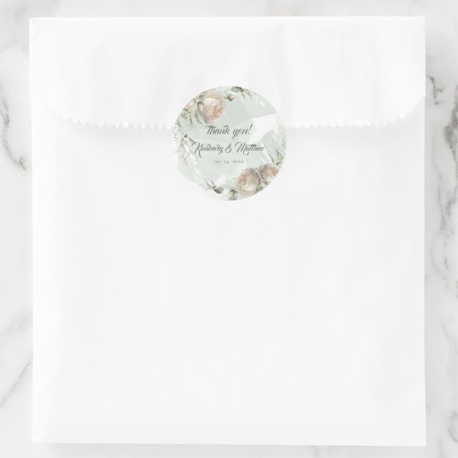 Sticker Rond Sage Greenery White Rose Wedding (Sac)