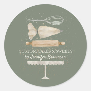 Sticker Rond Sage Ivory boulangerie chef pâtisserie sur mesure