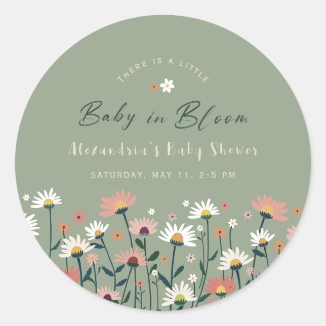 Sticker Rond Sage Moderne Boho Fleur sauvage bébé en fleurs dou (Devant)