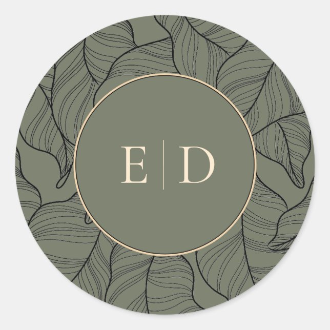 Sticker Rond Sage Monogramme élégant Floral moderne (Devant)