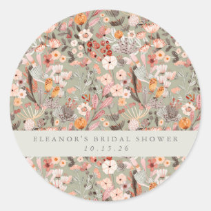 Sticker Rond Sage Rustique Taupe Floral Boho Fête des mariées p