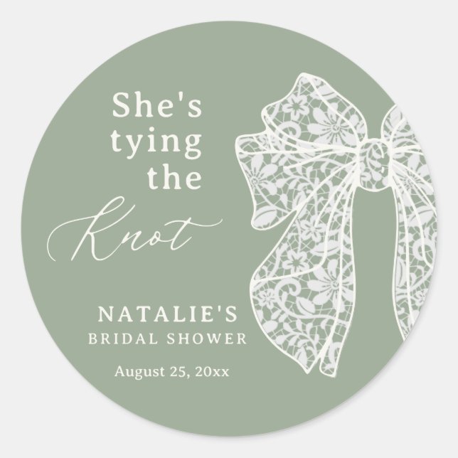 Sticker Rond Sage Script Bow Elle Se Marie Shower Nuptial (Devant)