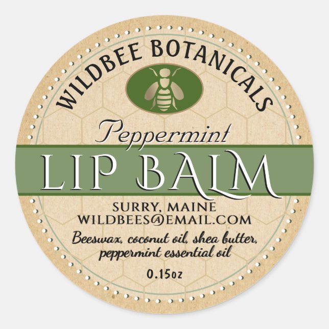 Sticker Rond Sage sur Baume à lèvres en cire d'abeille Kraft av (Devant)