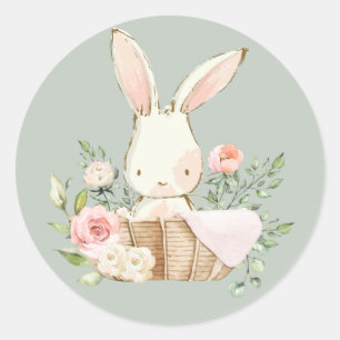 Sticker Rond Sage Vert Aquarelle Lapin Lapin Lapin