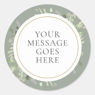 Sticker Rond Sage Vert Aquarelle Verdure Mariage Or