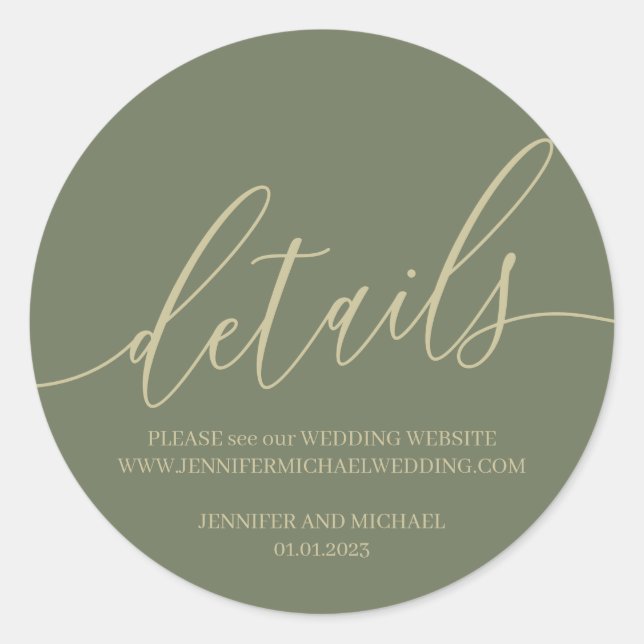 Sticker Rond Sage Vert et or Détails Texte de signature (Devant)
