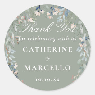 Sticker Rond Sage Vert Floral Mariage Favoriser Merci