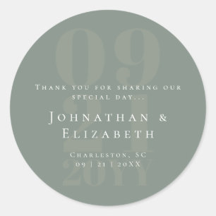 Sticker Rond Sage Vert Minimaliste Gras Type Mariage Faveur