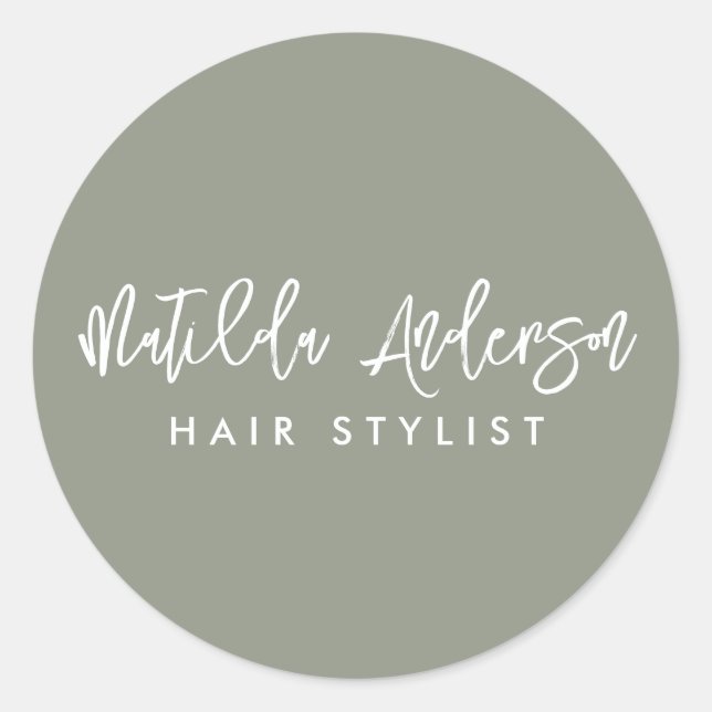 Sticker Rond Sage vert moderne minima élégant script (Devant)