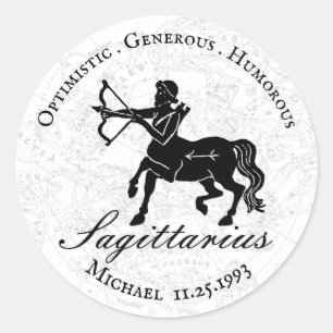 Sticker Rond Sagittaire noir blanc Zodiaque Astrologie Personna