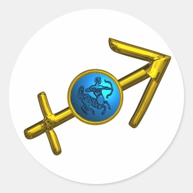 STICKER ROND SAGITTARIUS, SIGNE D'ANNIVERSAIRE DE ZODIAC BLEU O (Devant)