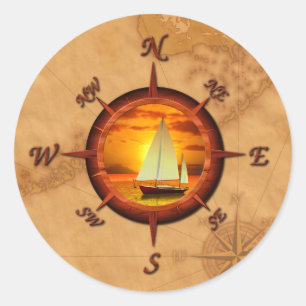 Sticker Rond Sailboat and compass rose