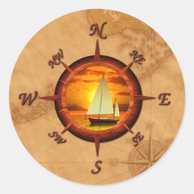 Sticker Rond Sailboat and compass rose (Devant)