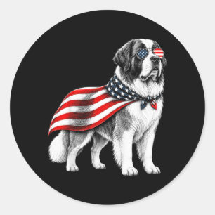 Sticker Rond Saint Bernard 4 juillet Drapeau Américain Chien