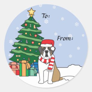 Sticker Rond Saint Bernard et sapin de Noël