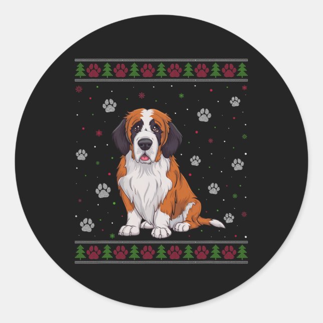 Sticker Rond Saint Bernard Sweat de Noël Xmas Animal de compagn (Devant)