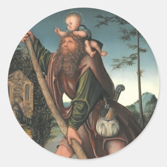 Sticker Rond Saint Christopher par Hieronymus Bosch (Devant)