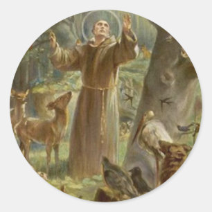 Sticker Rond Saint François d'Assise Entouré d'animaux