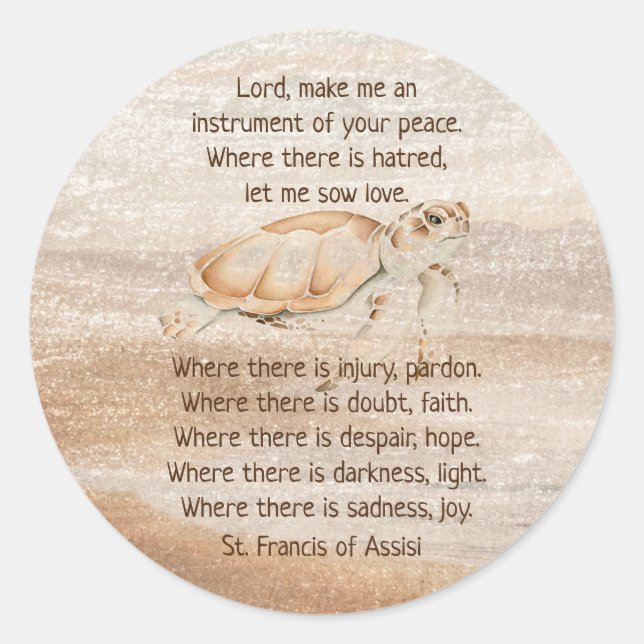 Sticker Rond Saint François d'Assise Prière Tortue de mer Art (Devant)