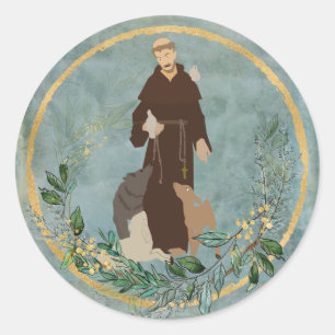 Sticker Rond Saint François d'Assisi Jade Gold Protecteur pour 