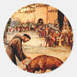 Sticker Rond Saint François et le loup