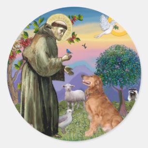 Sticker Rond Saint François - Retriever doré (#1)