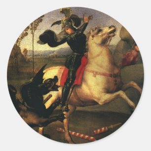 Sticker Rond Saint George combattre le dragon par Raphael Sanzi