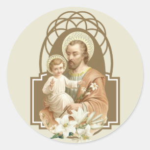 Sticker Rond Saint Joseph Bébé Jésus Lily traditionnelle