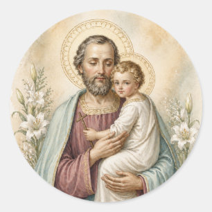 Sticker Rond Saint Joseph Enfant Jésus Catholique Dévotionnel V