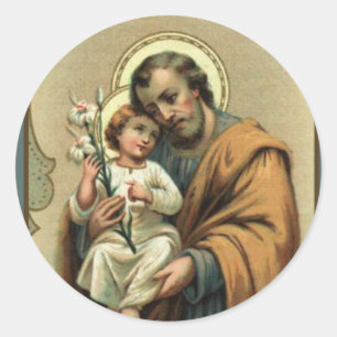 Sticker Rond Saint Joseph, Enfant Jésus, Lily Vintage