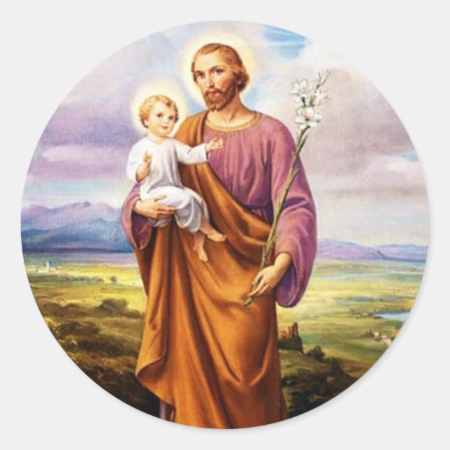 Sticker Rond Saint Joseph, Enfant Jésus, Lily Vintage (Devant)