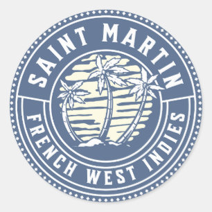 Sticker Rond Saint Martin Français Caraïbes Vacances Souvenir