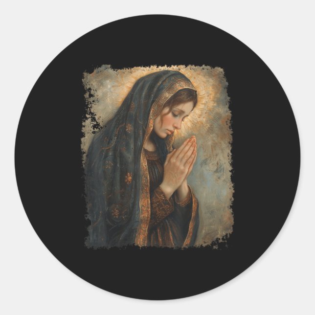 Sticker Rond Saint Mary Praying Mother Of Jesus  (Devant)