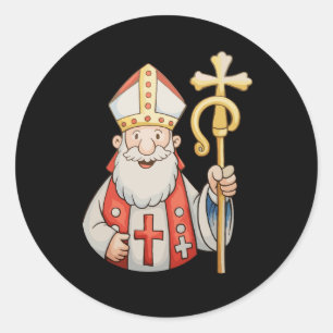 Sticker Rond Saint Nicolas Santa Patron de Noël Xmas