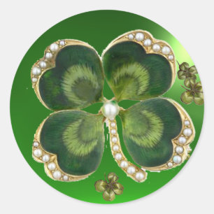 Sticker Rond Saint Patrick Shamrock Bijou en Or avec Perles