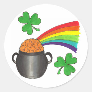 Sticker Rond Saint Patrick's Day Arc-en-ciel Shamrock Clover