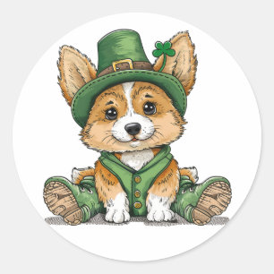 Sticker Rond Saint Patrick's Day Corgi Chien