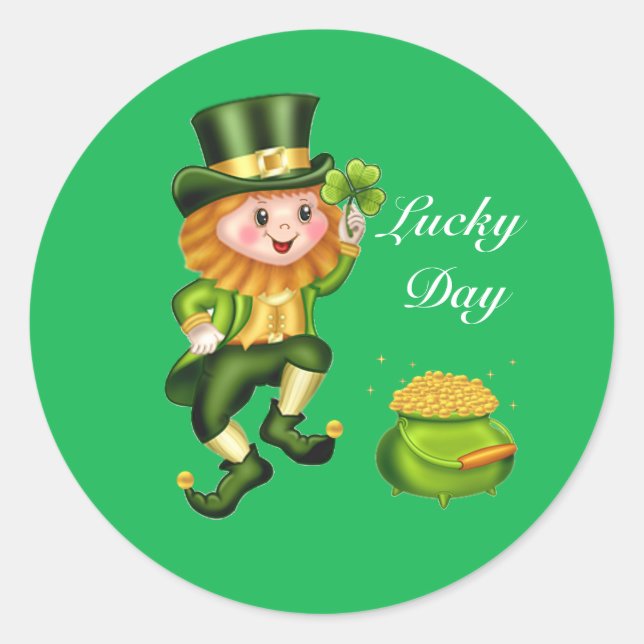 Sticker Rond Saint Patrick's Day Lucky Leprechaun (Devant)