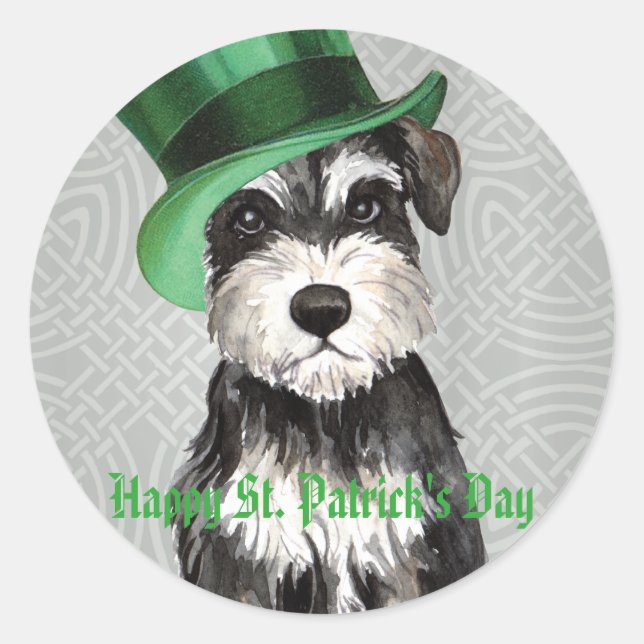 Sticker Rond Saint Patrick's Day Miniature Schnauzer (Devant)