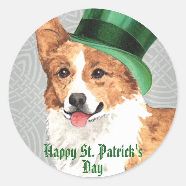 Sticker Rond Saint Patrick's Day Pembroke Welsh Corgi (Devant)