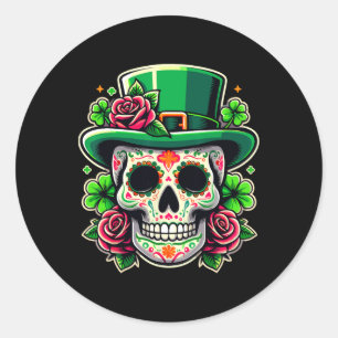 Sticker Rond Saint Patricks Day Sugar Skull La Catrina St Peddy