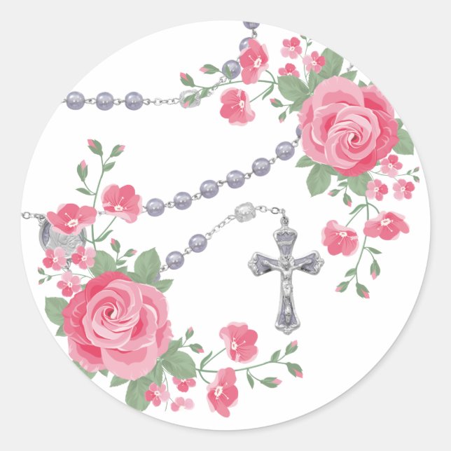 Sticker Rond Saint Rosaire Religieux Roses Roses Roses Rose Cro (Devant)