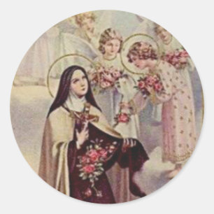Sticker Rond Saint-Thérèse Bienheureux Roses