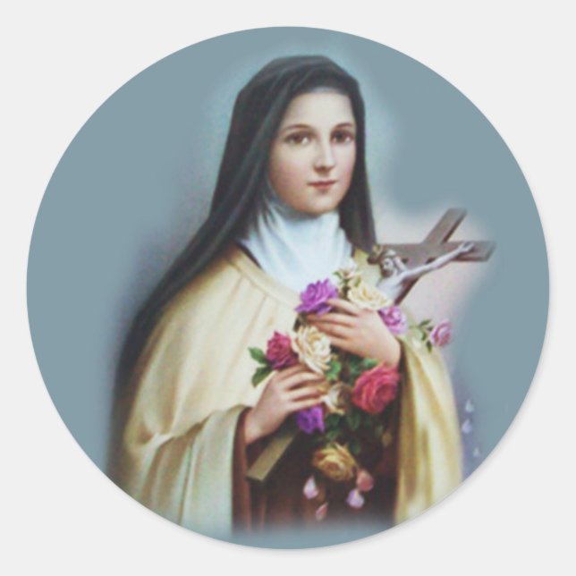 Sticker Rond Saint Thérèse de Lisieux avec crucifix/autocollant (Devant)