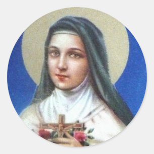 Sticker Rond Saint Thérèse de Lisieux avec crucifix/autocollant