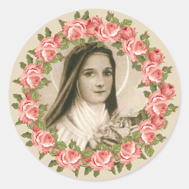 Sticker Rond Saint Thérèse de Lisieux avec crucifix/autocollant (Devant)