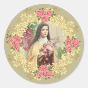 Sticker Rond Saint Thérèse de Lisieux avec crucifix/autocollant
