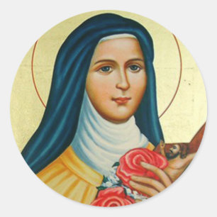 Sticker Rond Saint-Thérèse le petit Crucifix Rose