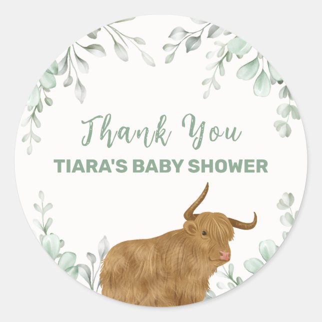 Sticker Rond Saint-Vache Rustique Boho Baby shower de verdure (Devant)