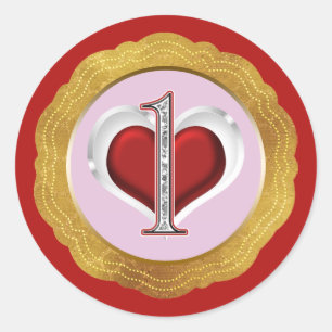 Sticker Rond Saint Valentin 1er anniversaire fête ONE Rose Red